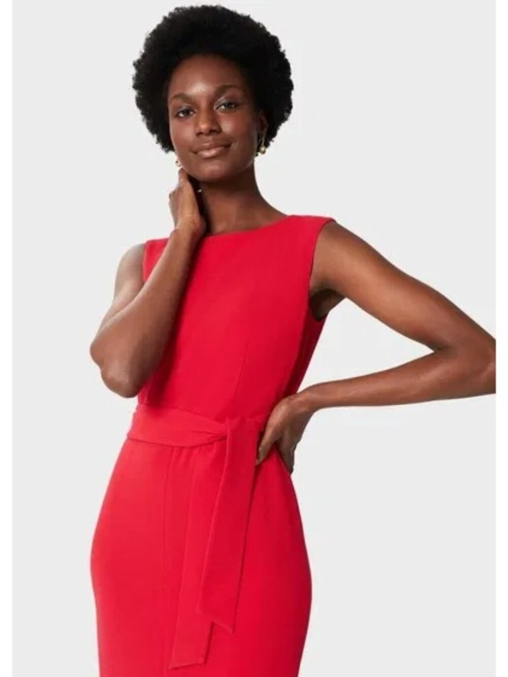 Calvin Klein Scuba Crepe Dress Size Medium Red Sheath Sleeveless Belted Waist